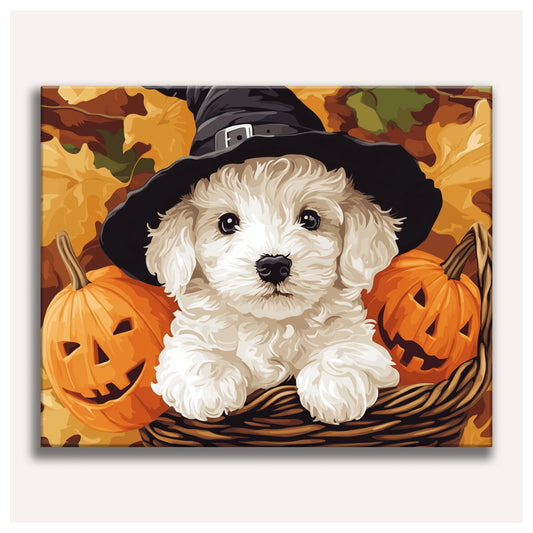 Little Witch Puppy paint by numbers for adults, Maison Artsen