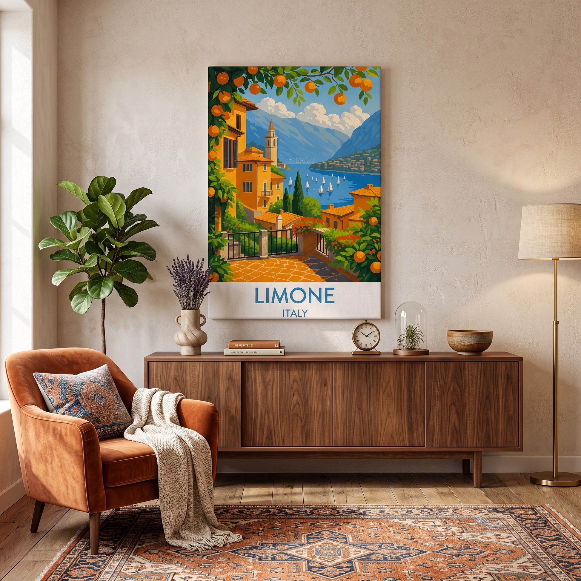 Tableau peinture par numéro Citrons Dolce Vita accroché dans un intérieur décoré — Maison Artsen