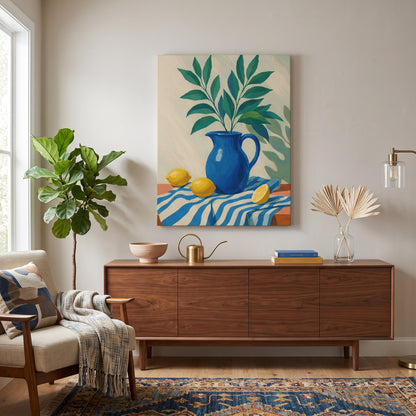 Tableau peinture par numéro Citrons et Feuilles accroché dans un intérieur décoré — Maison Artsen