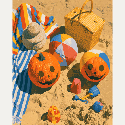 Peinture par numéro adulte Citrouilles à la Plage, visuel complet du design — Maison Artsen
