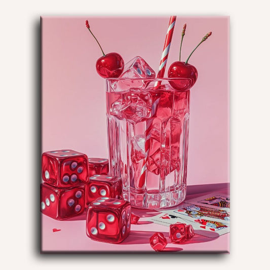 Peinture par numéro adulte Cocktail Cerise, visuel complet du design sur toile — Maison Artsen
