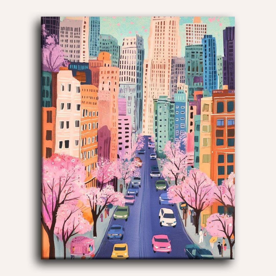 Peinture par numéro adulte New York Coloré, visuel complet du design sur toile — Maison Artsen