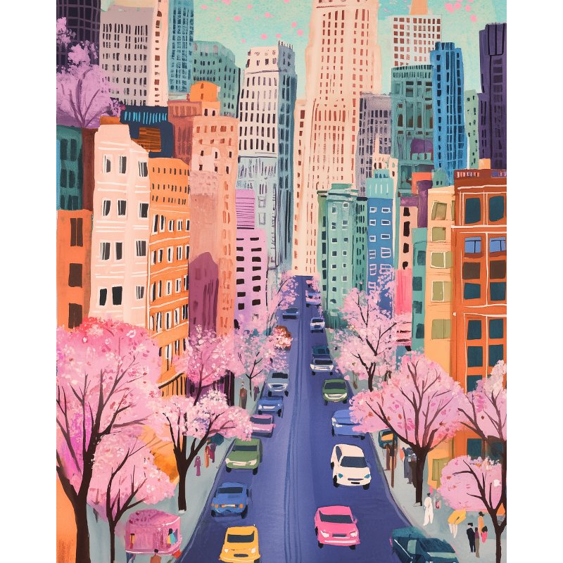 Peinture par numéro adulte New York Coloré, visuel complet du design sur toile — Maison Artsen