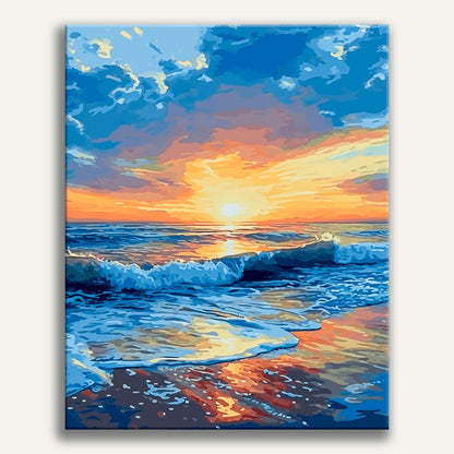 Peinture par numéro adulte Crépuscule en bord de mer, visuel complet du design sur toile — Maison Artsen
