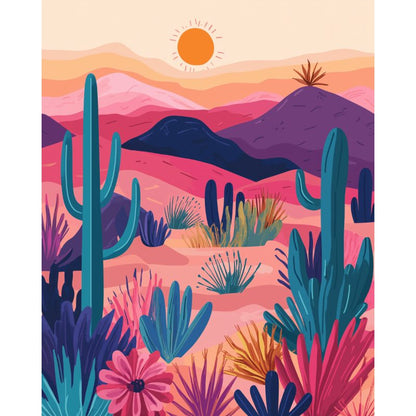 Tableau peinture par numéro Désert Coloré, cactus et montagnes roses — Maison Artsen