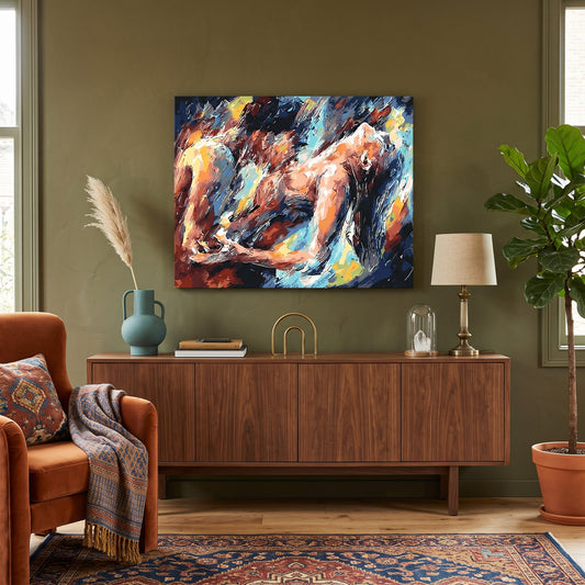 Tableau peinture par numéro Deux Amoureux accroché dans un intérieur décoré — Maison Artsen
