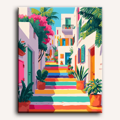 Escalier Arc-en-Ciel - Mockup décoration murale Maison Artsen