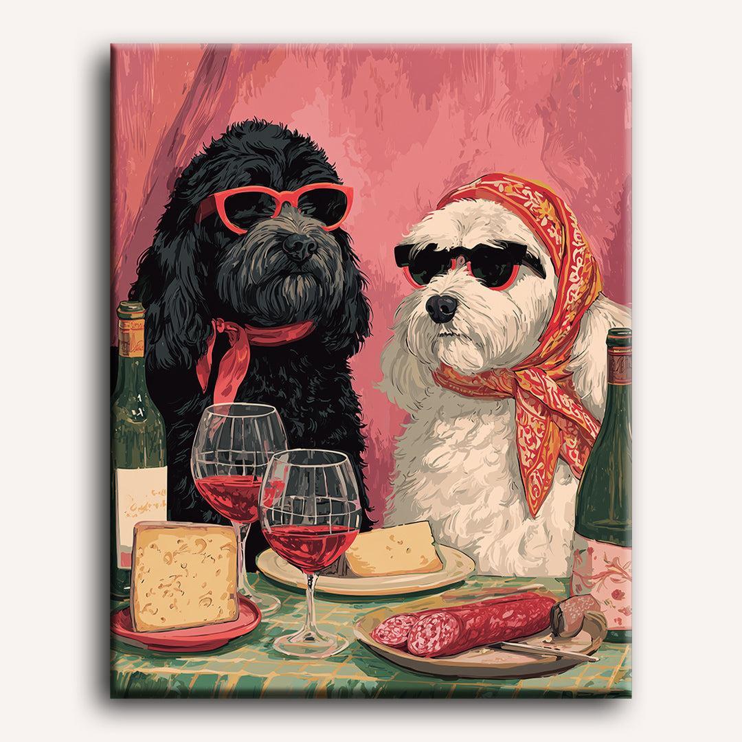 Peinture par numéro adulte Chiens Stylisés, visuel complet du design sur toile — Maison Artsen