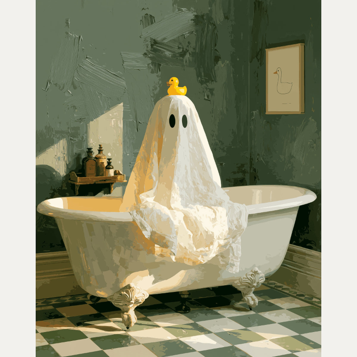 Peinture par numéro adulte Fantôme et Canard Jaune, visuel complet du design — Maison Artsen