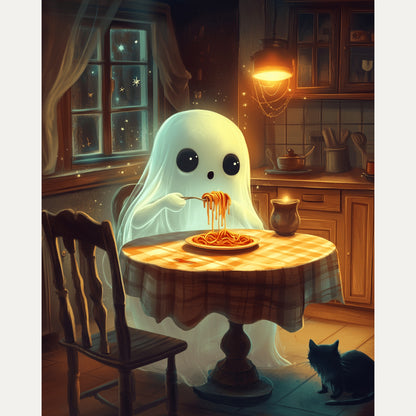 Peinture par numéro adulte Fantôme Gourmand, visuel complet du design — Maison Artsen