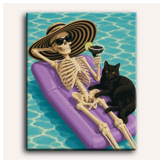 Skeleton Lounging paint by numbers for adults, Maison Artsen