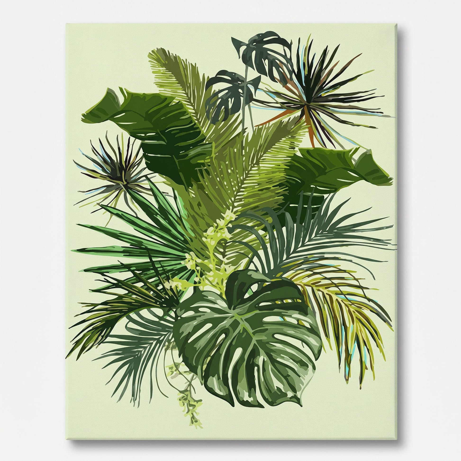 Peinture par numéro adulte Feuillages Tropicaux, visuel complet du design sur toile — Maison Artsen