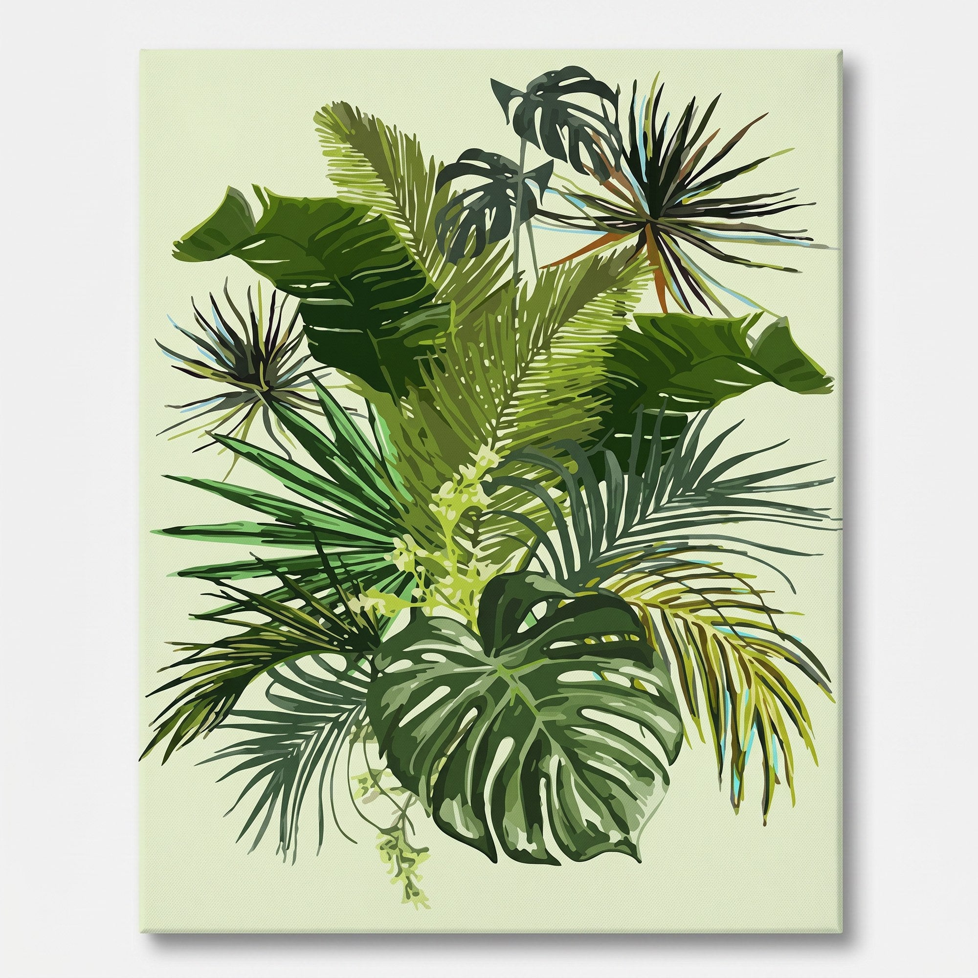 Peinture par numéro adulte Feuillages Tropicaux, visuel complet du design sur toile — Maison Artsen
