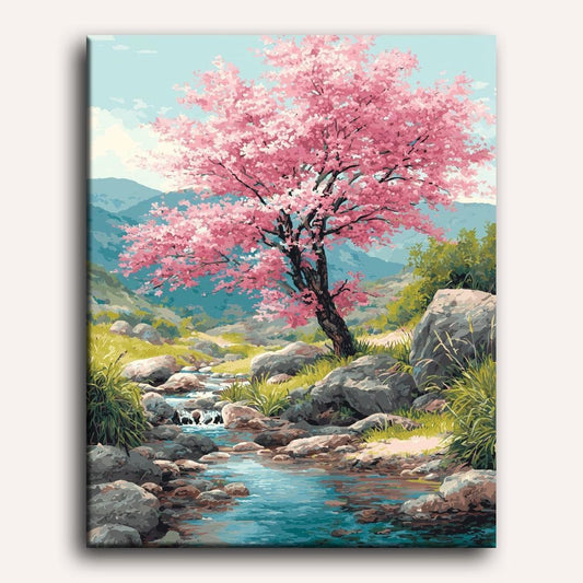 Peinture par numéro adulte Fleur de Cerisier, toile tendue 30×40 cm — Maison Artsen