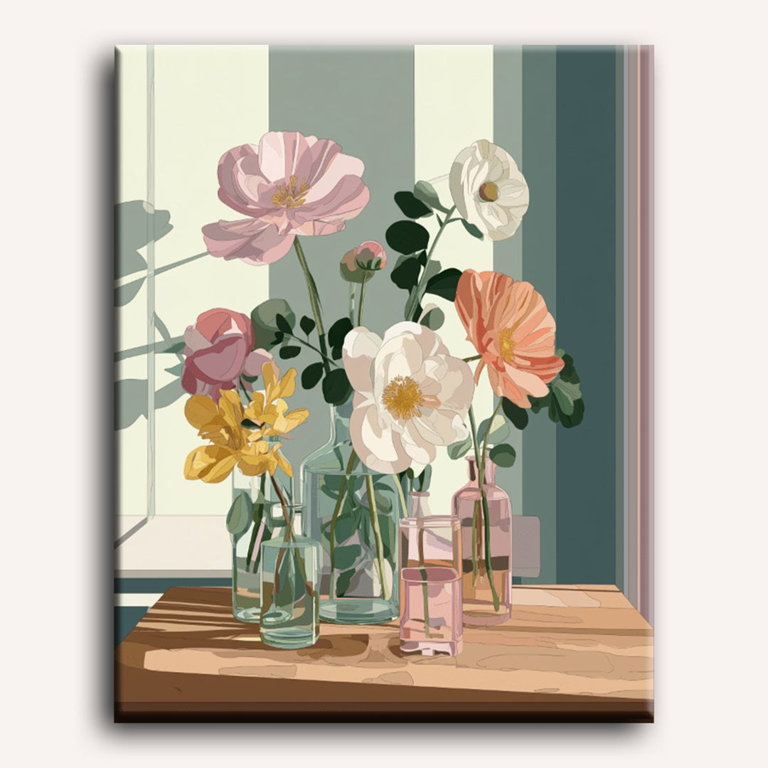Peinture par numéro adulte Fleurs des Champs en Bocaux, visuel complet du design sur toile — Maison Artsen