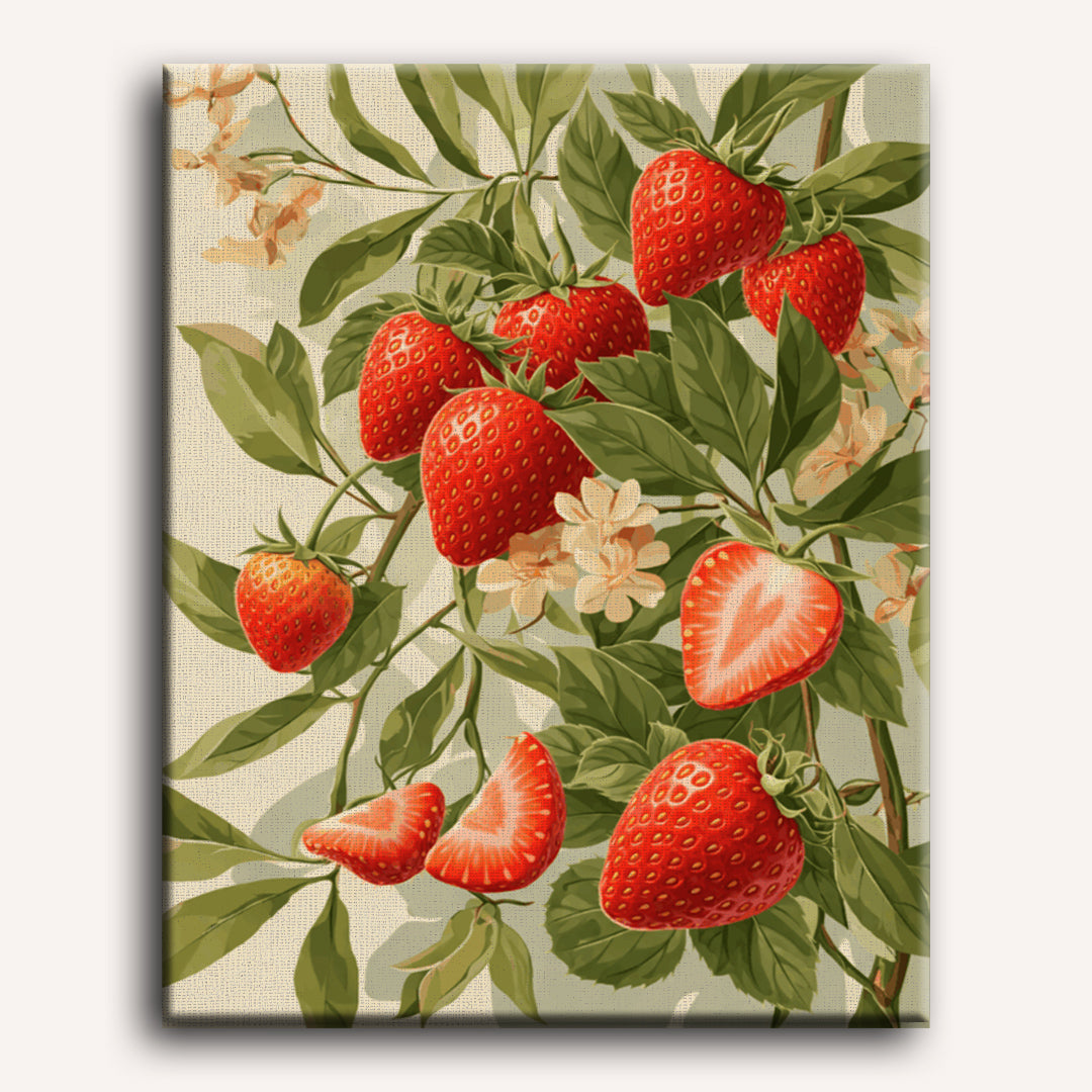 Strawberries in Bloom Paint-by-Numbers Kit displayed as wall art – Maison Artsen