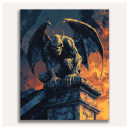 Gargoyle at Dusk paint by numbers for adults, Maison Artsen