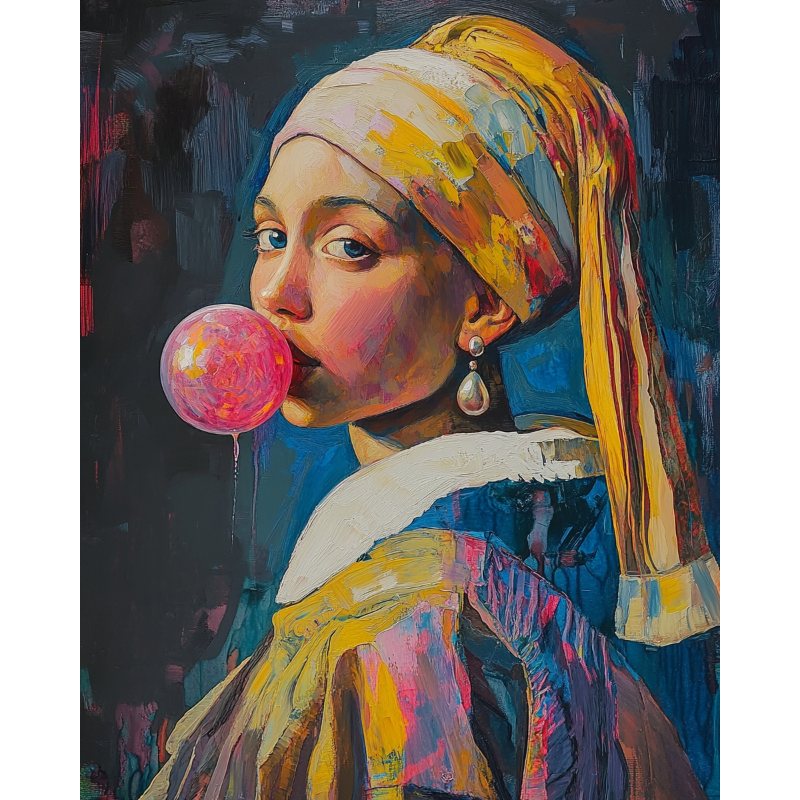 Peinture par numéro adulte Fille à la Perle Rose, visuel complet du design sur toile — Maison Artsen
