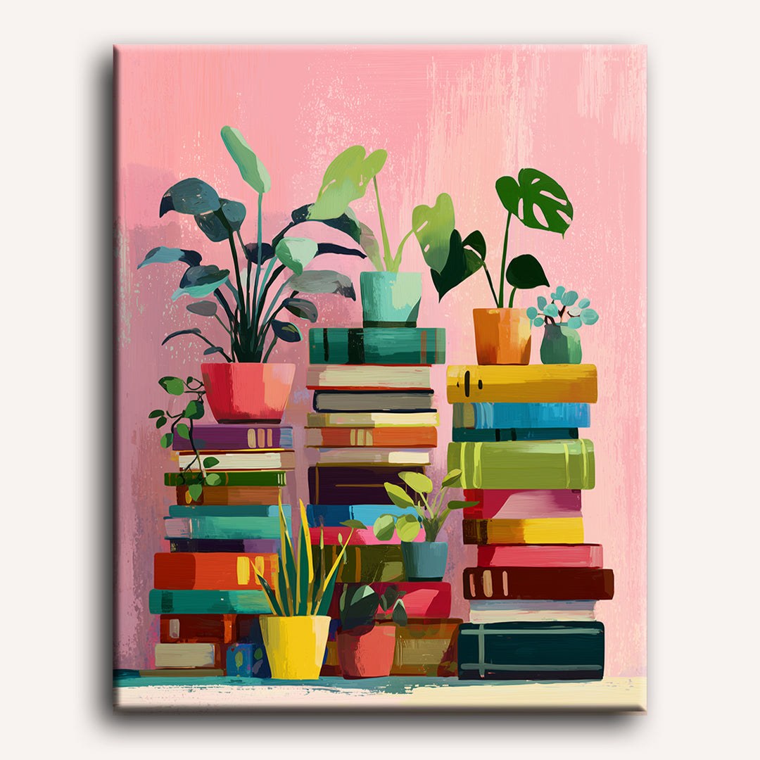 Peinture par numéro adulte Histoires de Livres, visuel complet du design sur toile — Maison Artsen