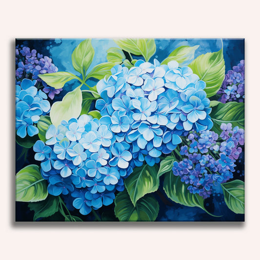 Peinture par numéro adulte Hortensia bleu, toile tendue 30×40 cm — Maison Artsen