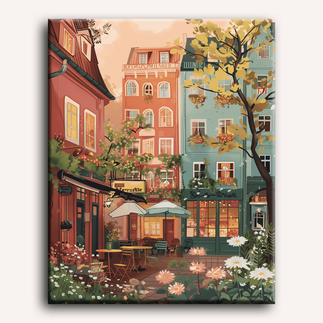 Peinture par numéro adulte Jardin Urbain, visuel complet du design sur toile — Maison Artsen