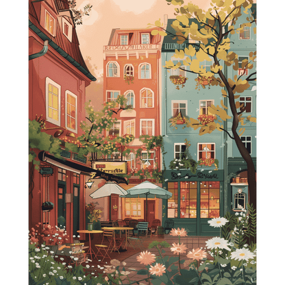Peinture par numéro adulte Jardin Urbain, visuel complet du design sur toile — Maison Artsen