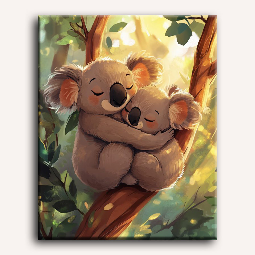 Peinture par numéro adulte Koalas Mignons, visuel complet du design sur toile — Maison Artsen