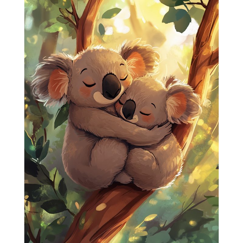 Peinture par numéro adulte Koalas Mignons, visuel complet du design sur toile — Maison Artsen