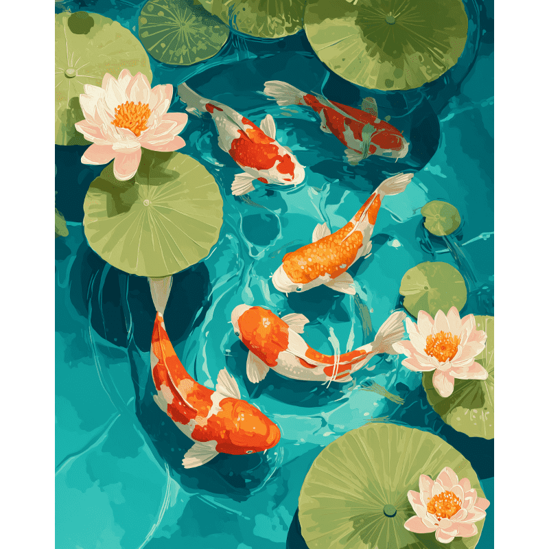 Bassin aux Koi - Tableau peinture par numéro