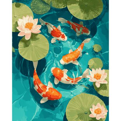 Bassin aux Koi - Tableau peinture par numéro