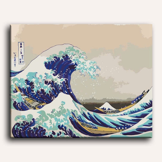 Peinture par numéro adulte La grande vague de Kanagawa, toile tendue 30×40 cm — Maison Artsen