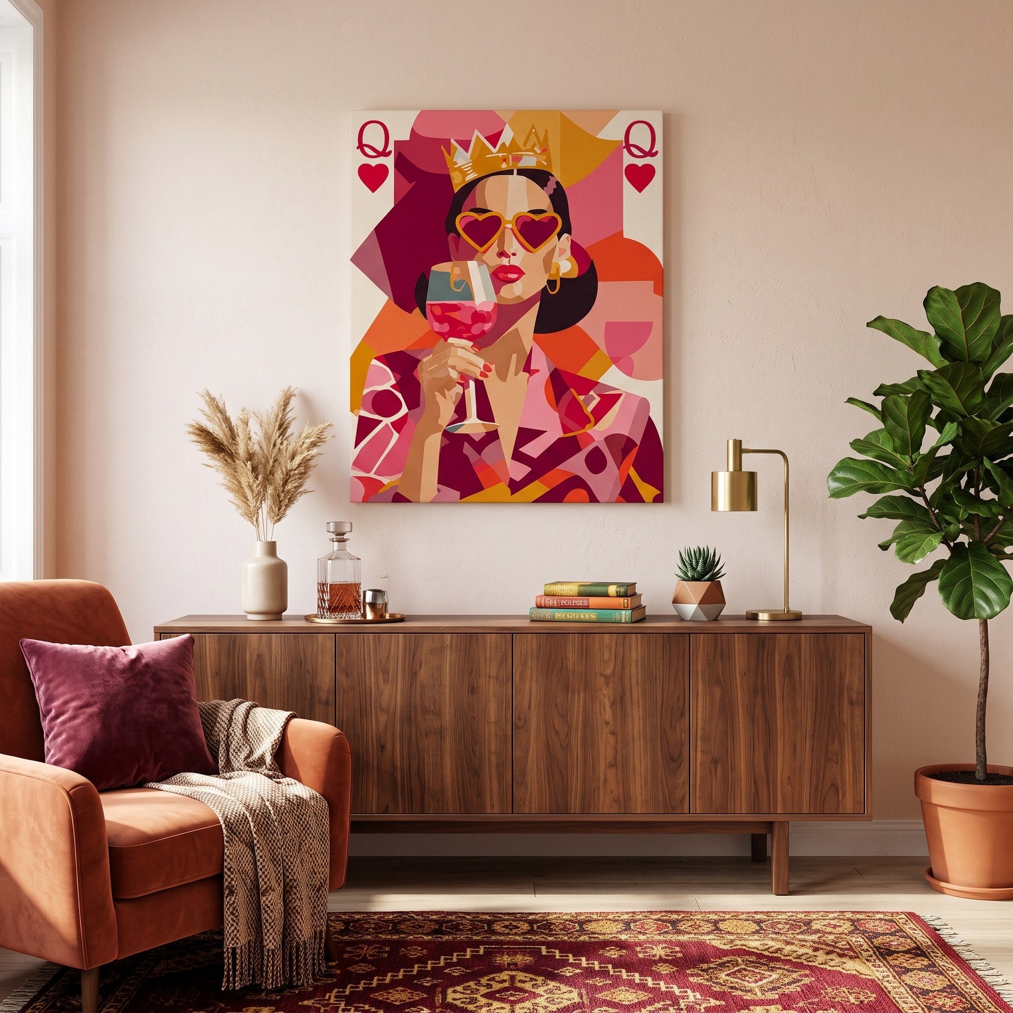 Tableau peinture par numéro La reine pop art accroché dans un intérieur décoré — Maison Artsen