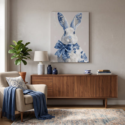 Tableau peinture par numéro Lapin de Delft accroché dans un intérieur décoré — Maison Artsen