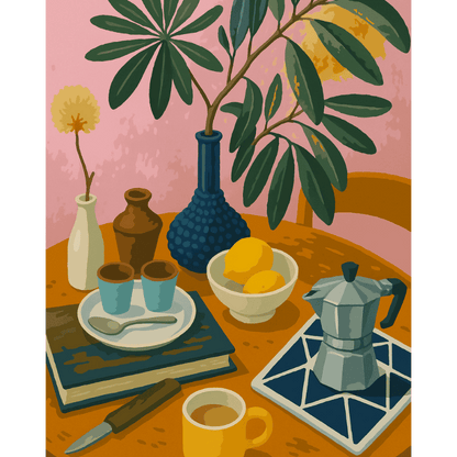 Citrons et Espresso - Tableau peinture par numéro