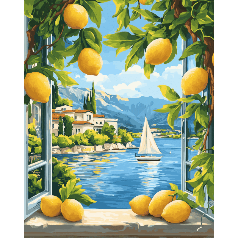 Citrons et Lac Italien - Tableau peinture par numéro