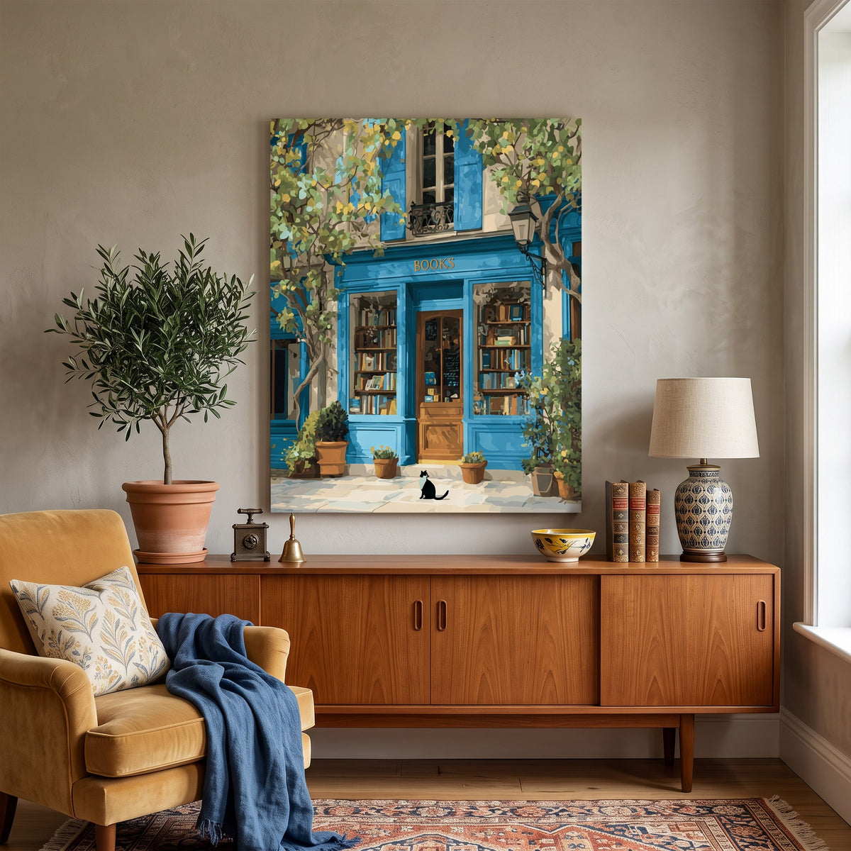 Blue Bookshop with a Black Cat Paint-by-Numbers Kit – Maison Artsen