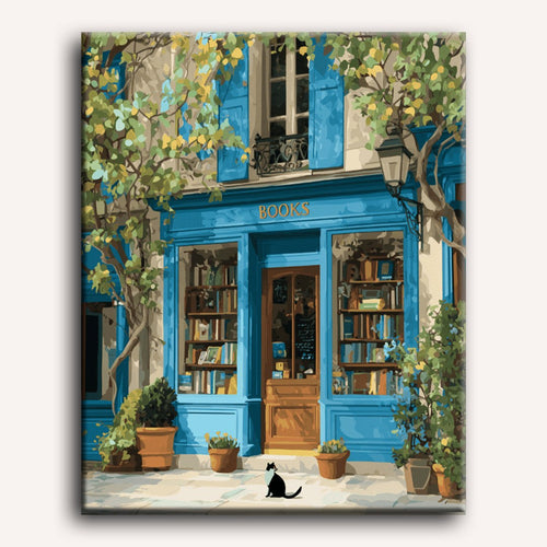Blue Bookshop with a Black Cat Paint-by-Numbers Kit – Maison Artsen