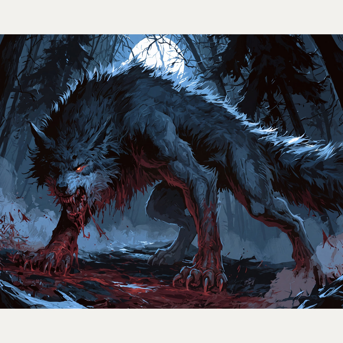 Peinture par numéro adulte Loup-Garou sous la Lune, visuel complet du design — Maison Artsen