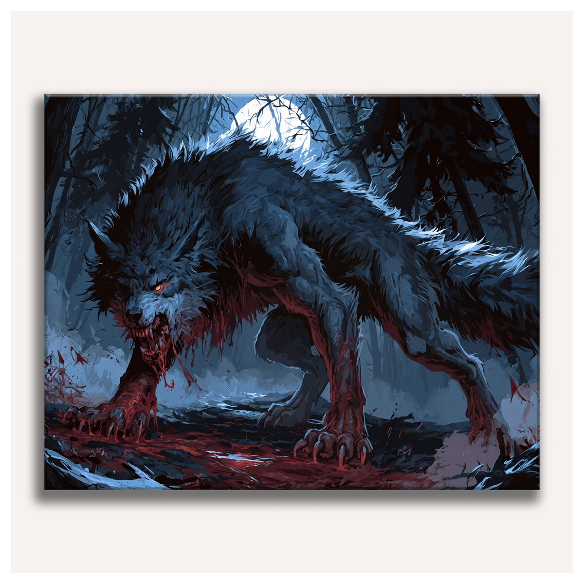 Peinture par numéro adulte Loup-Garou sous la Lune, toile tendue vue de face — Maison Artsen