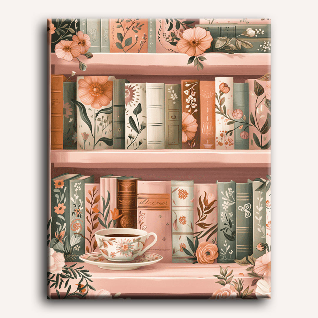 Peinture par numéro Bibliothèque fleurie - Toile sur châssis - Maison Artsen