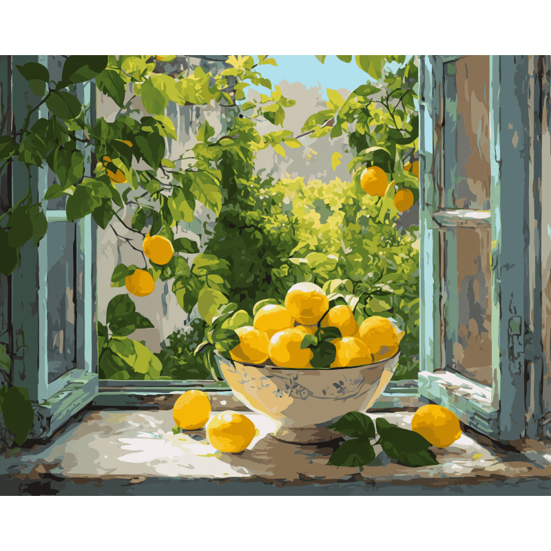Peinture par numéro Bol de citrons à la fenêtre - Maison Artsen