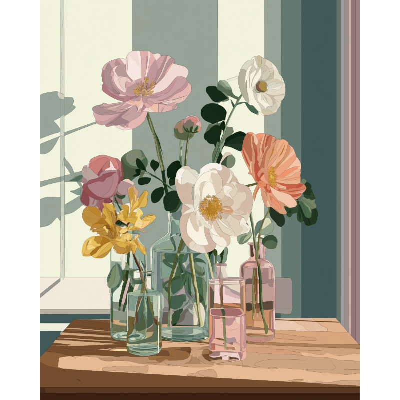 Peinture par numéro Bouquet dans un vase en verre - Maison Artsen