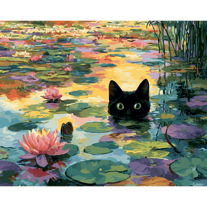 Peinture par numéro Chat aux nénuphars - Maison Artsen