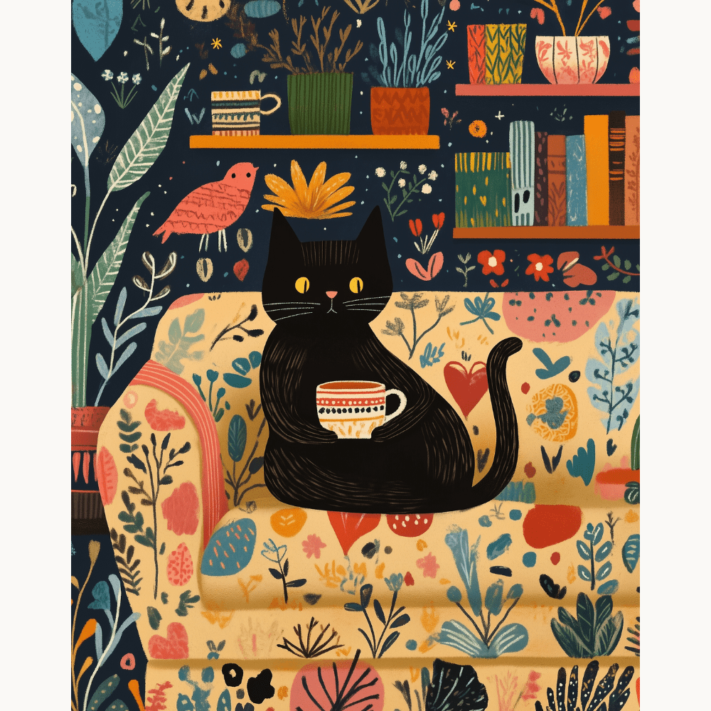 Peinture par numéro Chat et café - Toile sur châssis - Maison Artsen