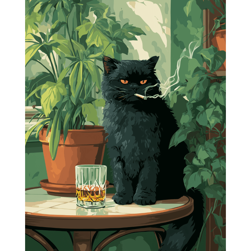 Peinture par numéro Chat noir au bar - Maison Artsen