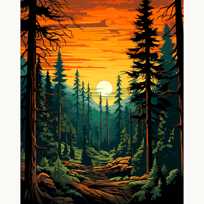 Peinture par numéro Forêt de grands arbres - Toile sur châssis - Maison Artsen