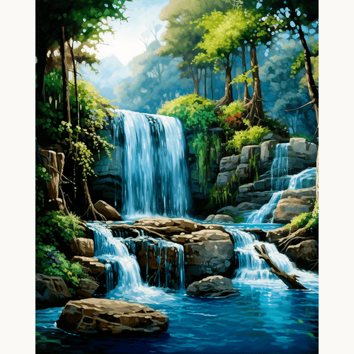 Peinture par numéro Havre de cascade - Toile sur châssis - Maison Artsen