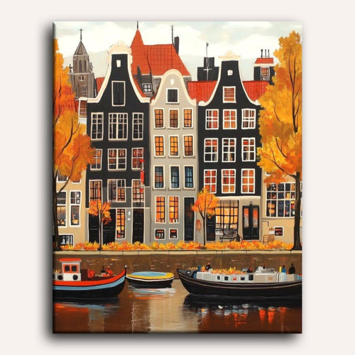 Peinture par numéro Maisons d'Amsterdam - Toile sur châssis - Maison Artsen