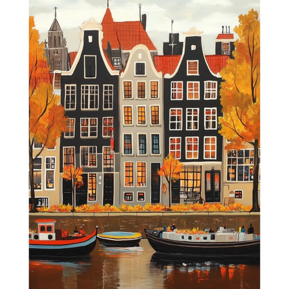 Peinture par numéro adulte Maisons d'Amsterdam, visuel complet du design sur toile — Maison Artsen