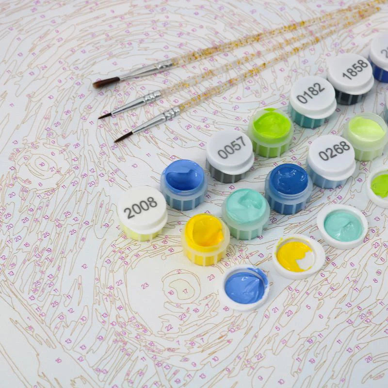 Peinture par numéro – Pinceaux et pots de peinture acrylique – Maison Artsen